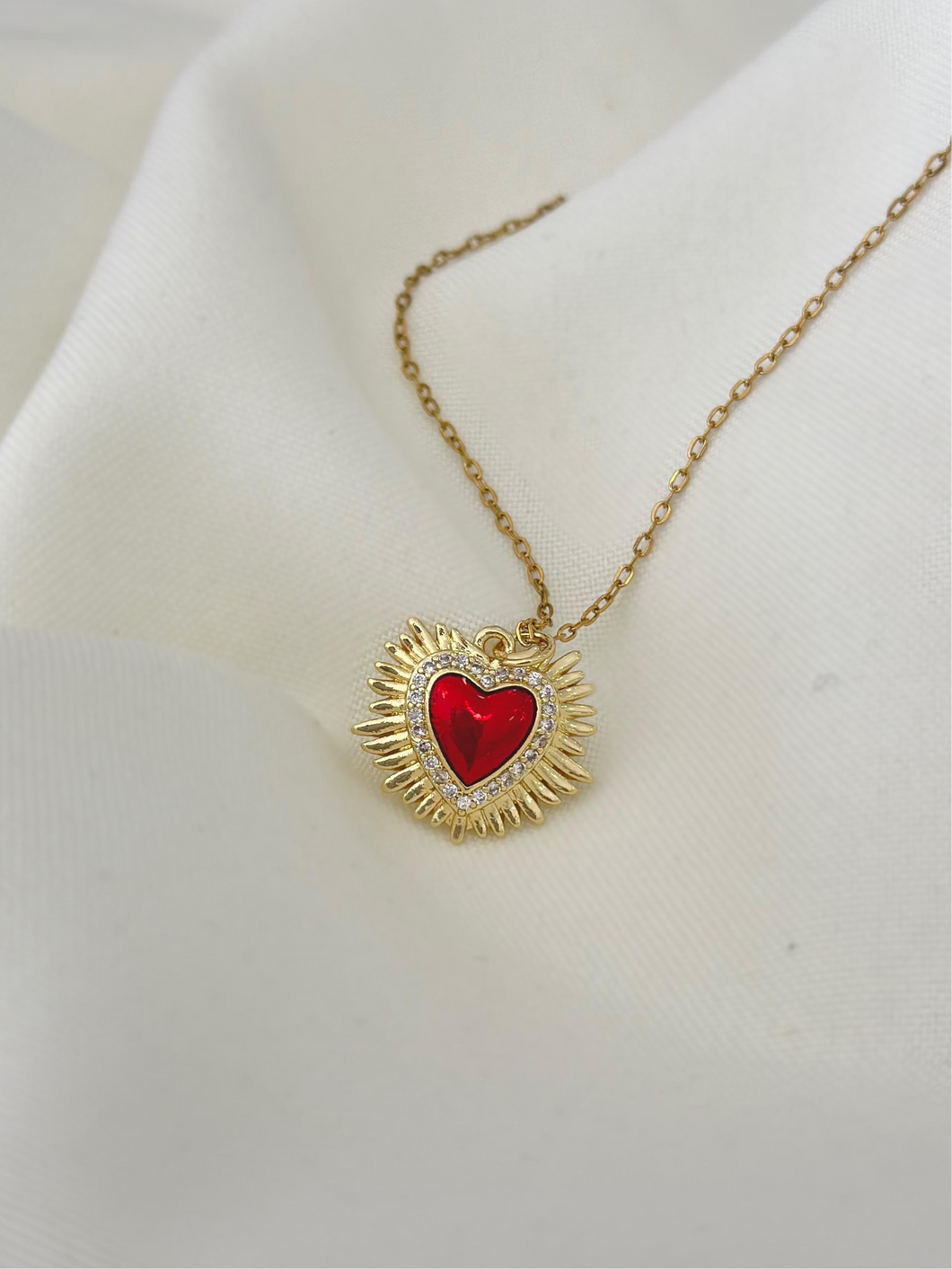 Collar corazon rojo destellos #X